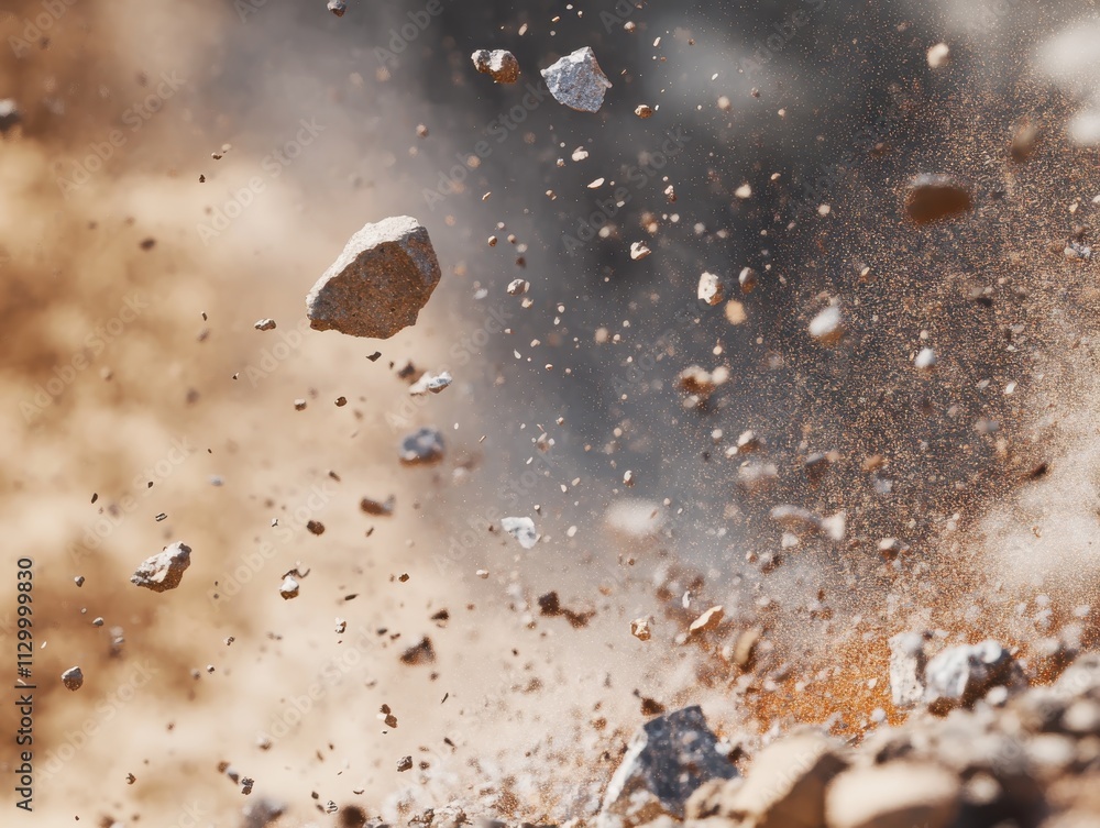 Exploding Rocks, Dust Cloud, Debris, Stone Fragments, Earth Shattering ...