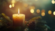 © Rashid - Illuminated Golden Candle with Pine Branches and Bokeh Lights