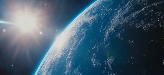 Wall Mural - stunning earthrise planet earth from space sun flare blue ocean clouds