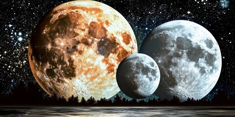 Wall Mural - majestic martian sunset triple moonscape night sky stars space planets celestial