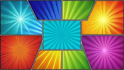 Wall Mural - colorful comic book style panel background with burst effects