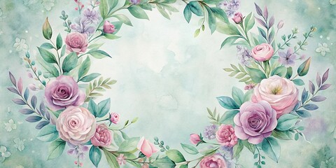 Elegant Watercolor Floral Wreath with Pastel Roses and Greenery for Wedding Invitations or Romantic Designs