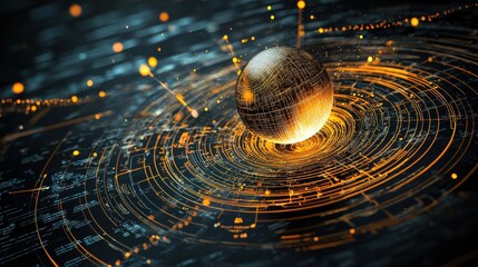 Leinwandbilder - Radiant sphere surrounded by dimensional waves digital realm high-fidelity visualization abstract environment cosmic viewpoint glowing concept for enhanced seo impact