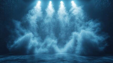 Aufkleber - mystical stage illuminated with blue lights and swirling fog in romantic style