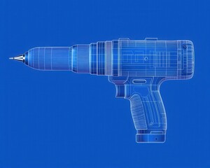 Wall Mural - Schematic of a mechanical drill blueprint, minimalist style, sleek and functional design