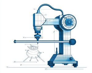 Wall Mural - Professional schematic of a 3D printer mechanism, minimalist mechanical engineering focus, precise line work