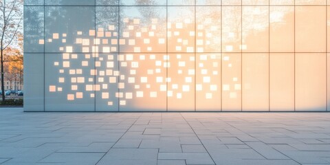 Aufkleber - Encrypted Light Patterns on Urban Glass Facade A Modern Symbol of Cybersecurity