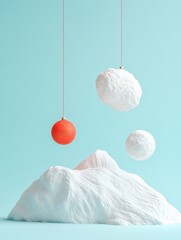 Poster - Minimalist Abstract Mountain Landscape with Hanging Spheres on Pastel Background