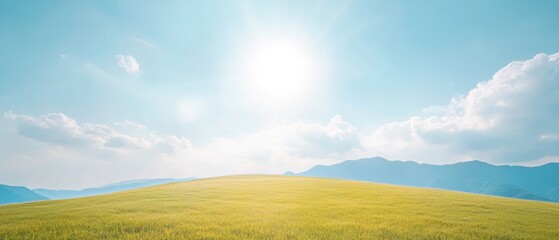 Wall Mural - Majestic Sunlit Hills Under Partly Cloudy Sky Evoking Natures Serenity and Resilience