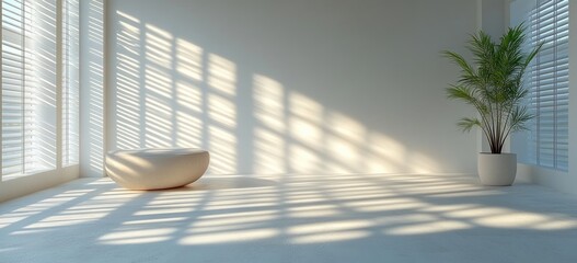 Aufkleber - Minimalist Interior Scene with Natural Light Shadows and Geometric Shapes for Creative Backgrounds