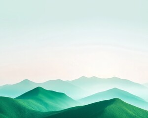 Canvas Print - Serene Green Mountain Landscape under Hazy Sky with Abstract Symbols