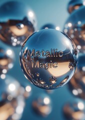 Aufkleber - Futuristic Elegance Dynamic Chrome Orbs on Gradient Background