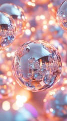 Poster - Futuristic Chrome Fantasy Reflective Metallic Spheres with Glowing Light Effects