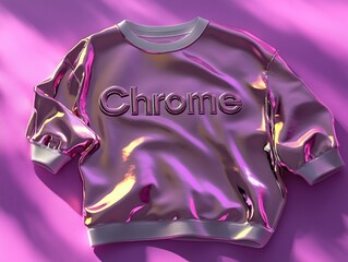 Aufkleber - Futuristic Fashion Reflective Metallic Chrome Sweatshirt on Vibrant Background