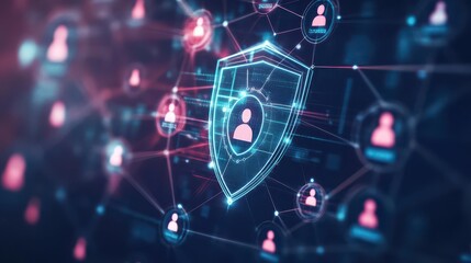 Poster - Data security concept with customer avatars protected by a digital shield, cyber safety