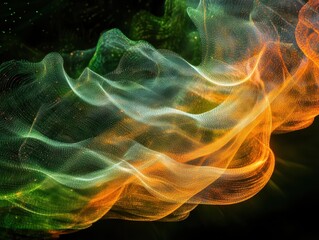 Wall Mural - Abstract Green Orange Digital Wave Energy Flowing Light
