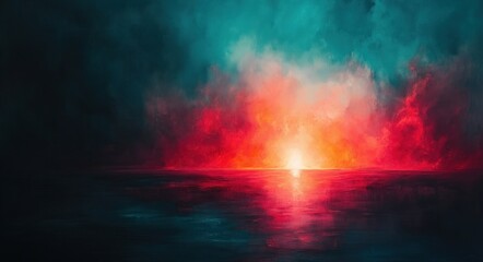 Poster - Gradient Background Pink Turquoise Dark Ethereal Soft Light Abstract Texture Design