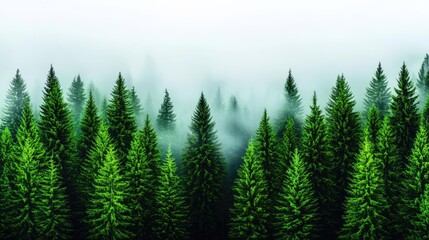 Poster - A serene view of fog-covered pine trees creating a tranquil forest atmosphere.