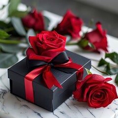 Wall Mural - red rose and gift box