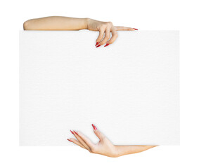 Wall Mural - Female hand show white blank paper isolated on white background, clipping path