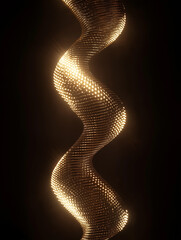 Wall Mural - gold dna helix as a glowing ribbon of light on a dark background,dna code structure, metal chain, lu