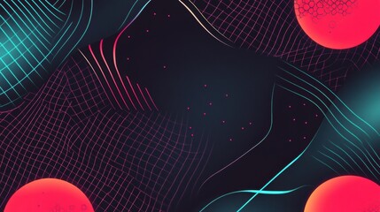 Wall Mural - Dynamic neon grid design with glowing pink and teal elements