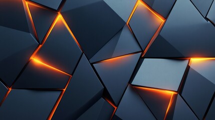 Wall Mural - Metallic geometric patterns in overlapping triangles with glowing neon accents