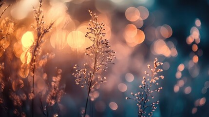 Wall Mural - dreamy bokeh background of nature with soft focus on grass and vibrant lights creating an abstract a