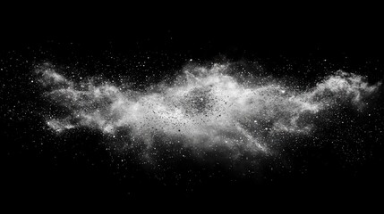 Wall Mural - dark powder particles explosion creating an abstract cloud effect against a black background for art