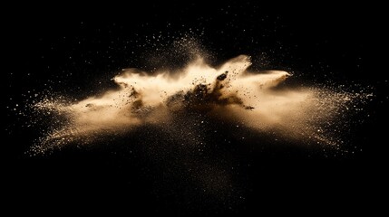 Wall Mural - dynamic explosion of dark powder particles creating an abstract design isolated on a black backgroun