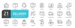 © Bradericon - Set of line icons related to user delivery, shipping, cargo, warehouse. Outline icons collection. Editable stroke. Vector illustration.