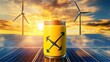 © shobakhul - Yellow Energy Storage Container With Wind Turbines And Solar Panels