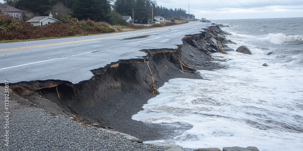 Road erosion resulting from waves and intense storms impacts ...