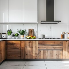 Wall Mural - Wooden kitchen furniture isolated on white background