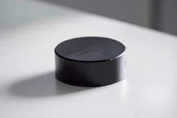 Wall Mural - a sleek black circular object sits on a minimalist surface. the design is modern and appealing. perf