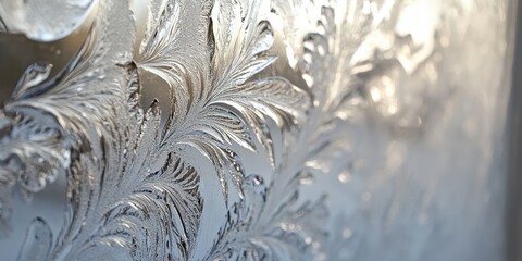 Wall Mural - close up view showcasing a frosty pattern on glass, revealing intricate designs formed by frost this