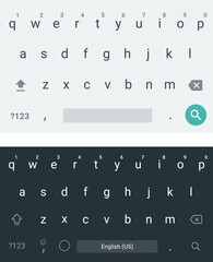 mobile keyboard for smartphone, mobile or tablet. lowercase keypad template, light and dark. vector 
