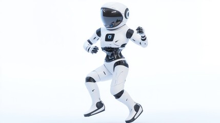 Fototapete - A futuristic humanoid robot in a dynamic pose, suggesting movement and agility.
