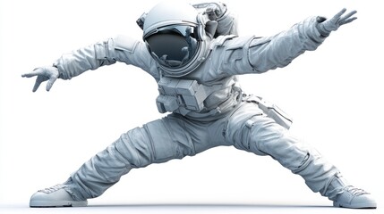 Aufkleber - A 3D model of an astronaut in a dynamic pose, showcasing space exploration themes.