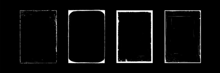 Wall Mural - photo edges stroke collection - black monochrome rectangular frames with distinctive distressed bord