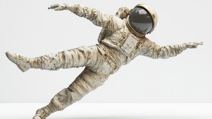 Fototapete - A sculptural representation of an astronaut in a dynamic, floating pose.