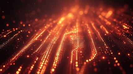 Poster - Abstract visualization of glowing particles creating a dynamic wave effect.