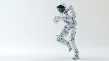 Aufkleber - A futuristic astronaut in a dynamic pose against a minimalist background.