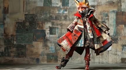 Leinwandbilder - A person in an elaborate costume with a fox mask, showcasing artistic fashion design.