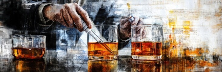 Aufkleber - A scientist conducting an experiment with amber liquid in glassware.