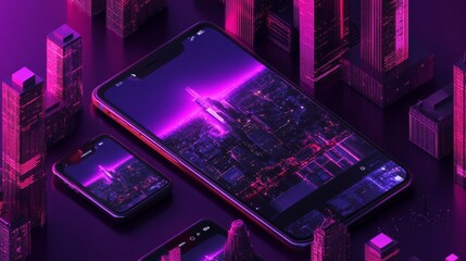 Wall Mural - realistic vector set of laptop, smartphone and computer with internet of things and smart city devic