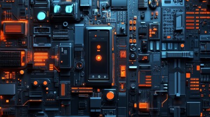 Wall Mural - realistic vector set of laptop, smartphone and computer with internet of things and smart city devic