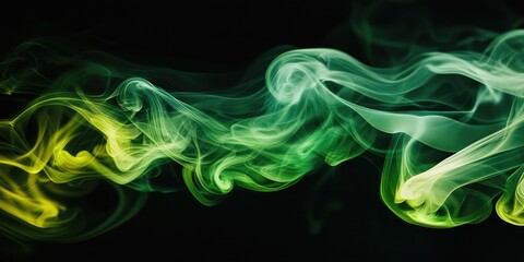 Wall Mural - Movement_of_green_smoke_on_a_black_background_showcasing_the_dynamic_flow_and_enchanting_patterns_of_green_smoke_in_striking_contrast_to_the_deep_black_backdrop