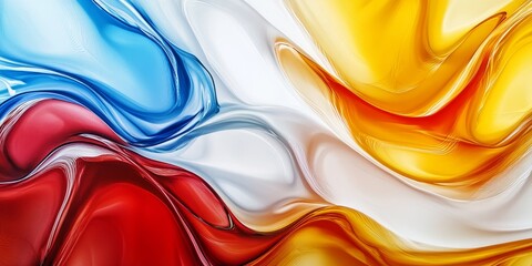 Wall Mural - Vibrant glass texture featuring red, yellow, white, and blue colors creates an engaging background, ideal for various design projects that require a unique glass texture.