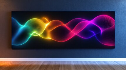 Wall Mural - Radiant abstract art featuring swirling neon waves on a deep black background